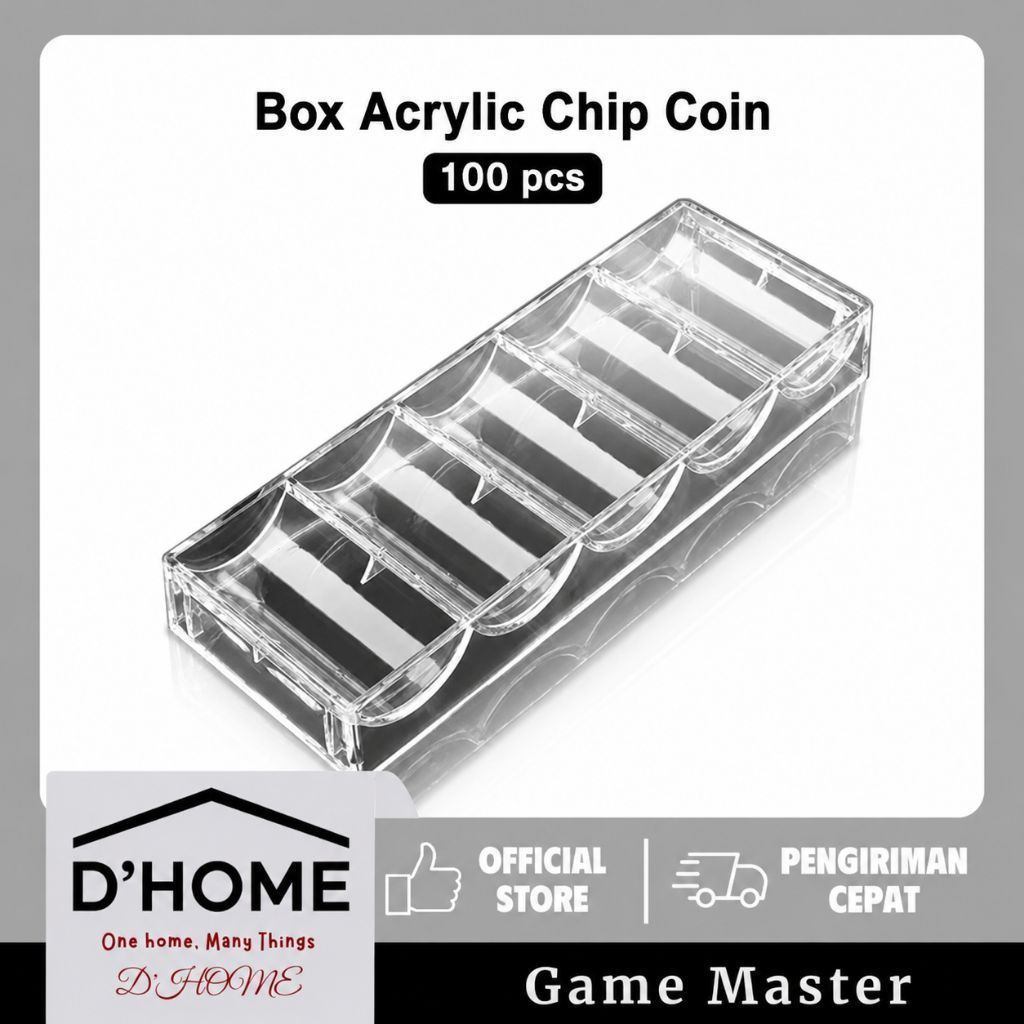 D'HOME Box Acrylic Chip Coin 100 pcs Kotak Penyimpanan Koin Chip Transparan untuk Game Master