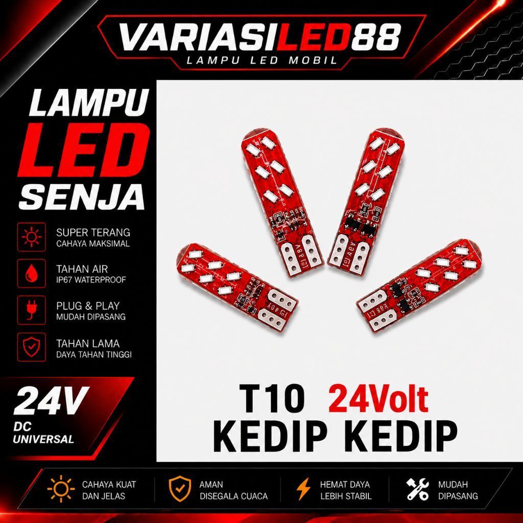 Lampu Senja T10 12 Led 24Volt Nyala Kedip Kedip