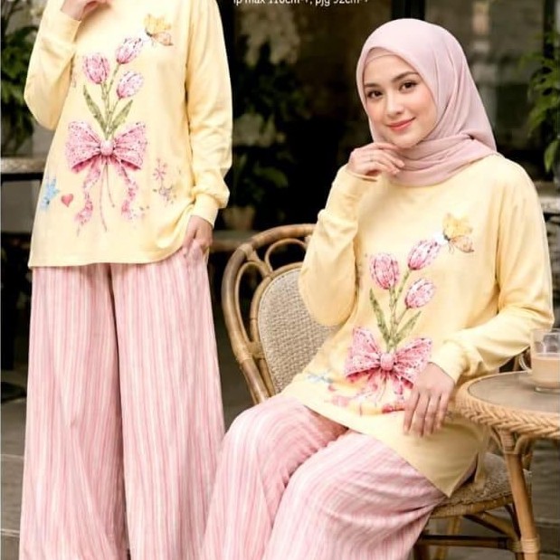 Abella & Co Flofy Shabby Set 4 Warna Dusty Atasan Combed Premium Celana Rayon Karet Pinggang
