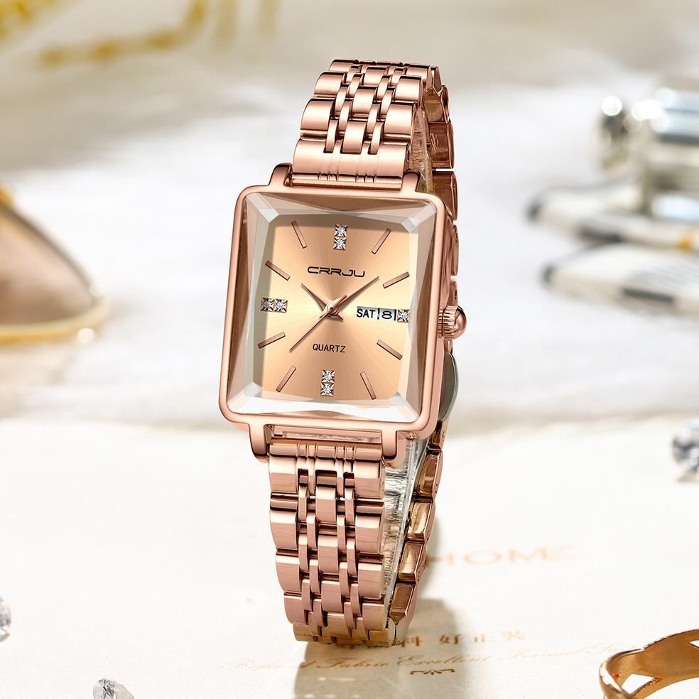 OFFICIAL CRRJU JAM TANGAN WANITA ORIGINAL BRANDED ANTI AIR RANTAI KUARSA STAINLESS STEEL TERBARU ELE