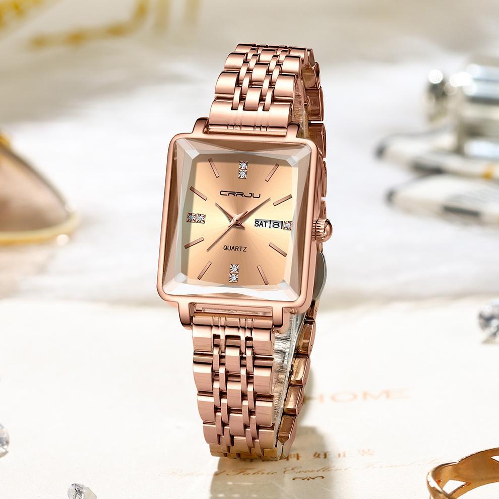 limited crrju jam tangan wanita original branded anti air rantai kuarsa stainless steel terbaru eleg