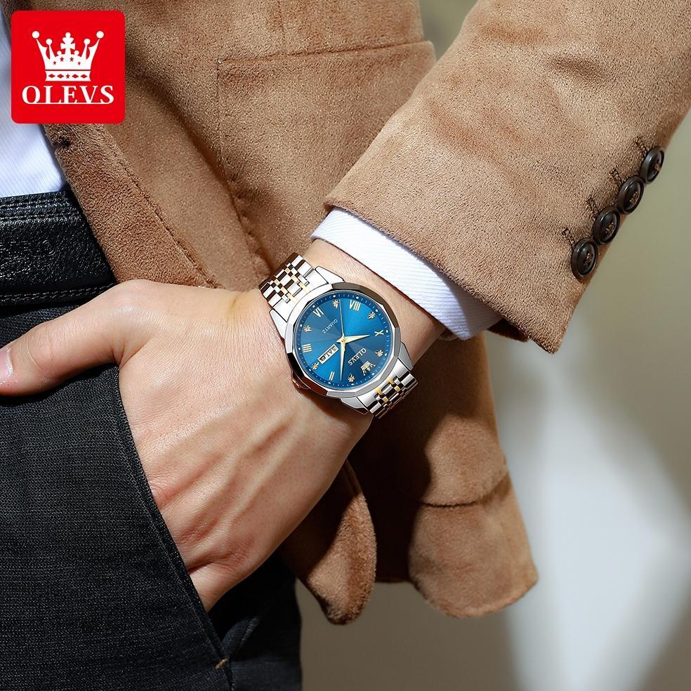 DISKON OLEVS JAM TANGAN PRIA ANTI AIR ORIGINAL STAINLESS STEEL LUMINOUS MEN WATCH ANALOG MODEL 9931