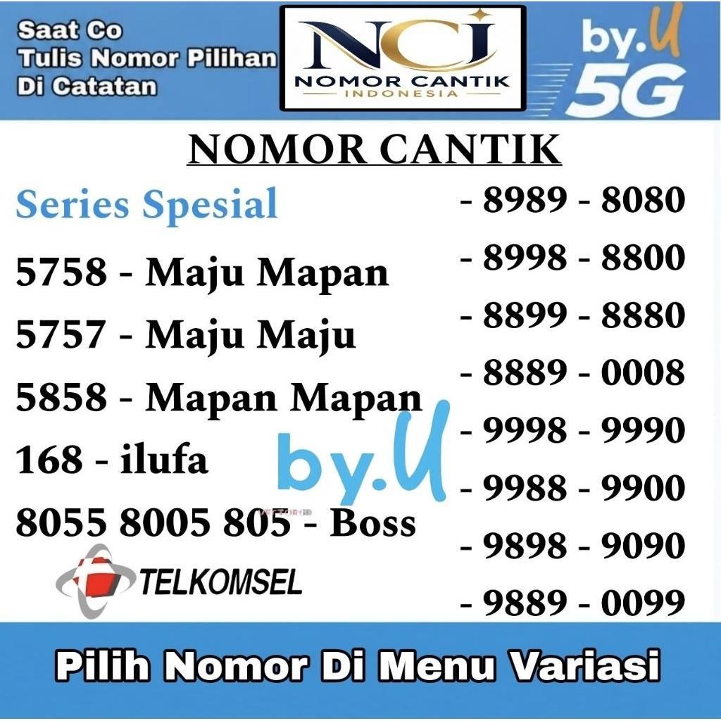 Nomor Cantik Telkomsel & By.U Seri Spesial 5758,8899,9988,1168,8055 Ilufa Nasional