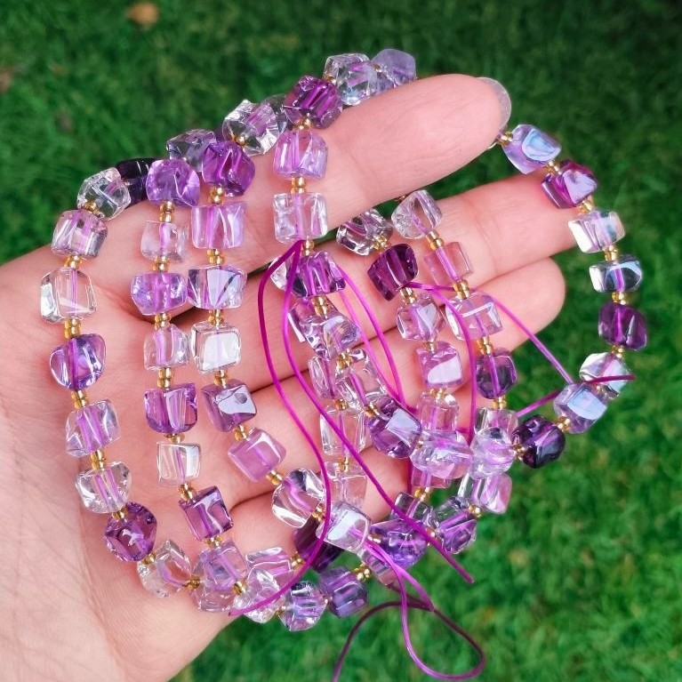 Natural Crystal Amethyst Cube Bracelet