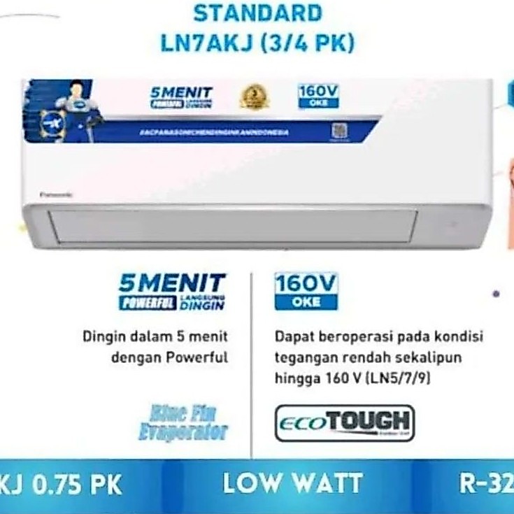 AC Panasonic 3/4pk LN7akj 3/4 PK standar 610 watt powerful 5 menit langsung dingin low watt si biru 