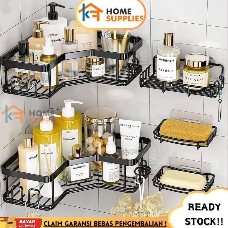 KF Rak Sudut Kamar Mandi Jumbo 1 SET Tempel Dinding Serbaguna Free Perekat / Rak Kamar Mandi Tempel 