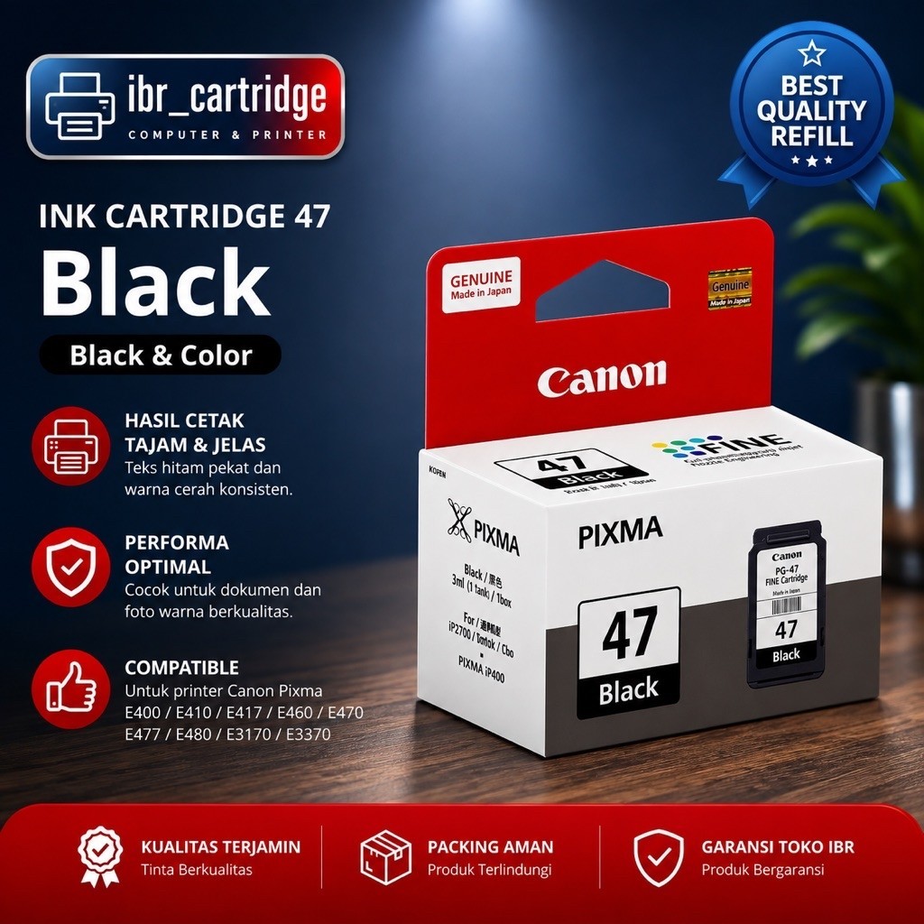 Canon Cartridge 47 Siap Pakai Tinta Printer Pixma E410 E470 E 400 PG47
