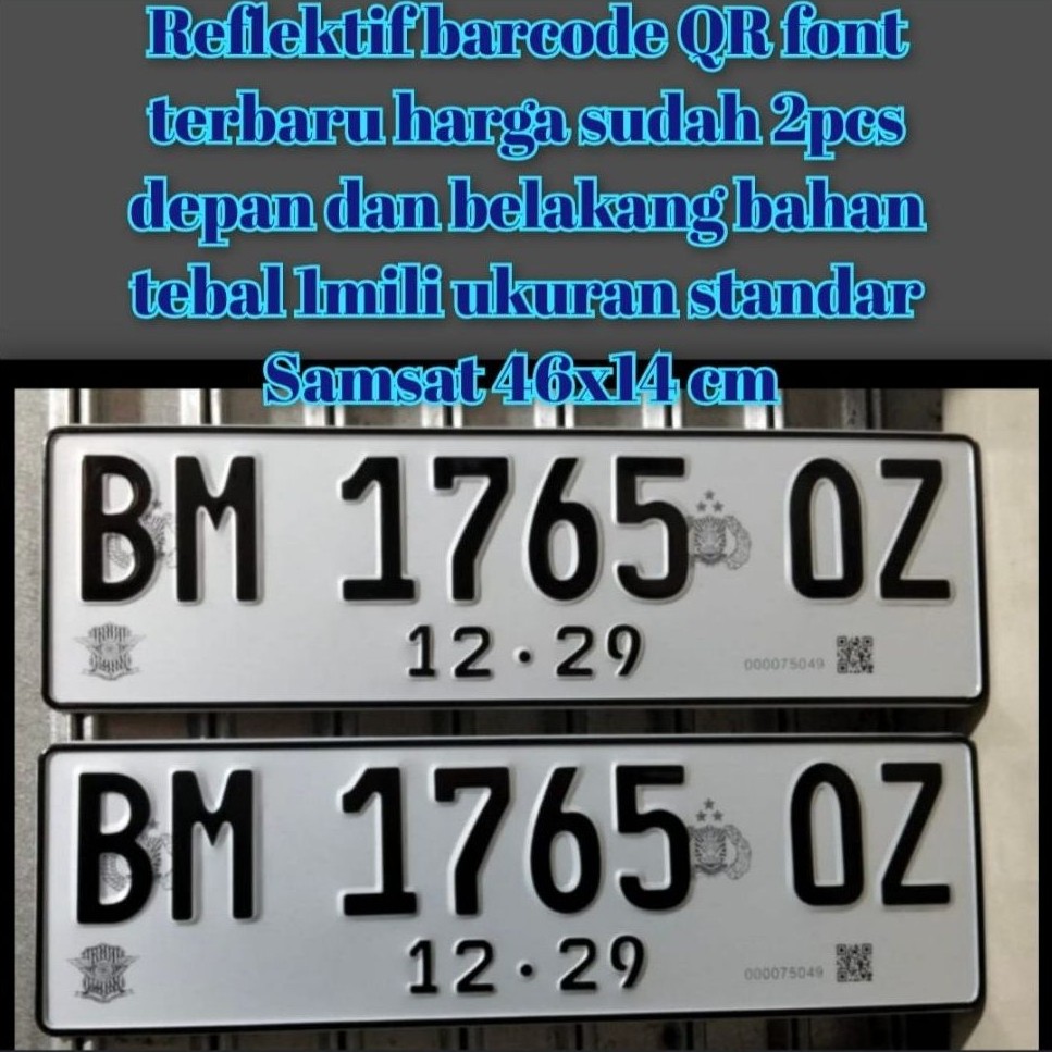 plat mobil reflektif putih barcode QR