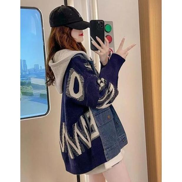 BESTPROMO JAKET DENIM ZIGZAG OVERSIZE - JAKET ZIPPER HOODIE GAYA KOREAN - PATCH WORK JAKET