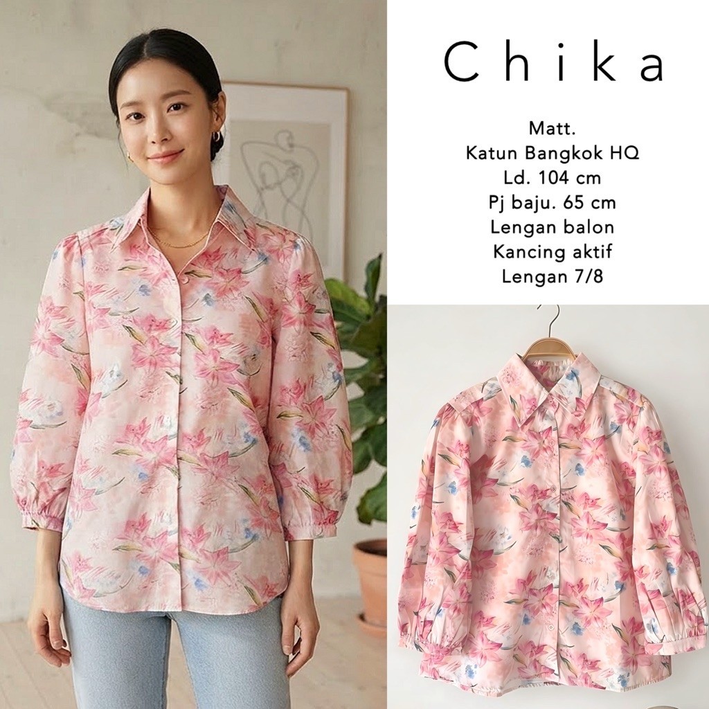 Atasan Wanita Import Korean Style | Blouse Katun Bangkok Lengan Balon Model Korean Style Ld. 104 - C