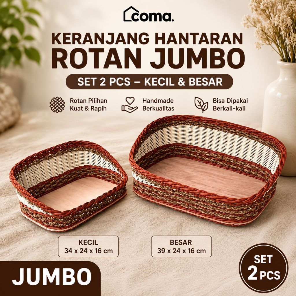 Keranjang Hantaran Rotan Jumbo Set 2 Pcs | Keranjang Seserahan Pernikahan | Parcel Hampers | Kecil &