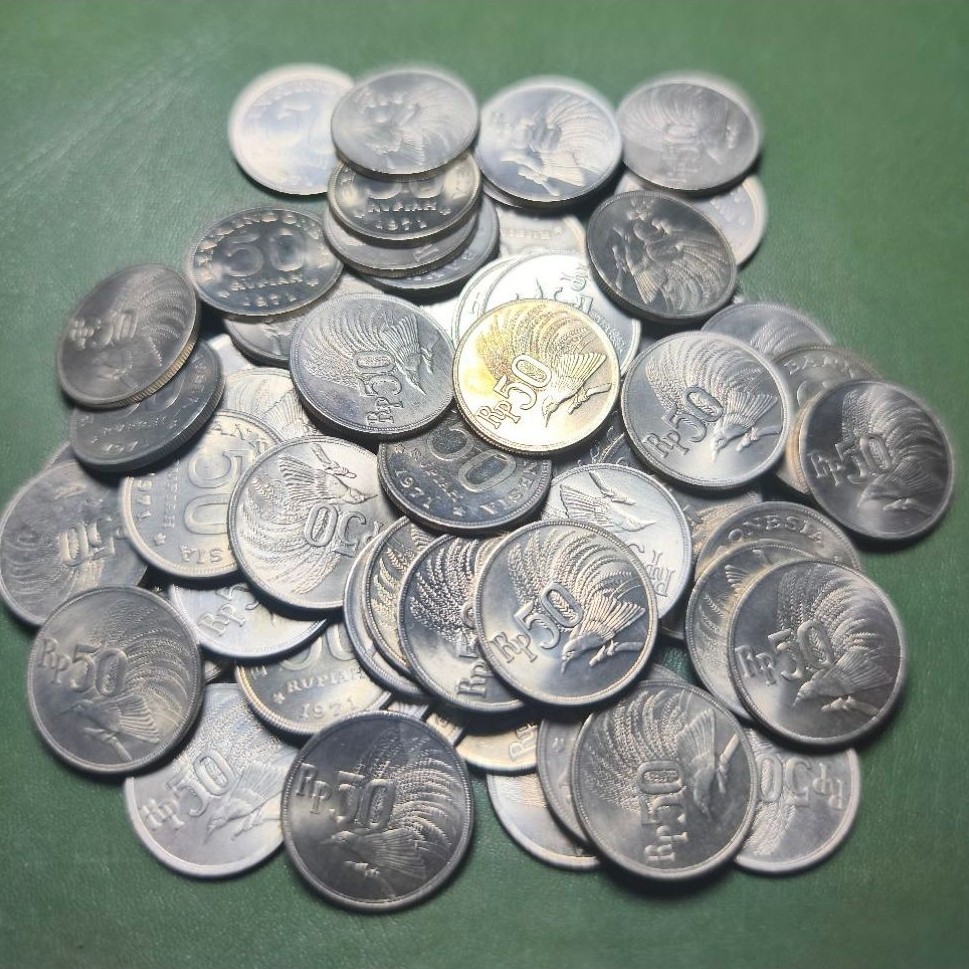 uang koin 50 rp Cendrawasih thn 1971 gres BARU luster original
