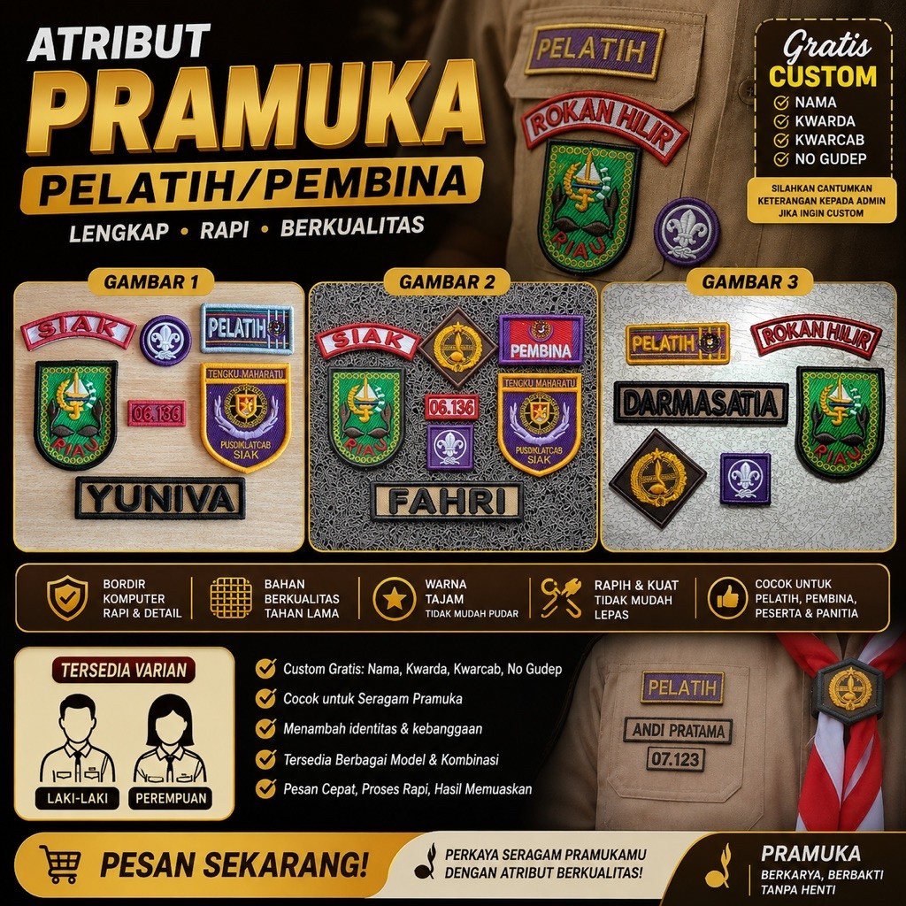 Atribut Pramuka Lengkap/Badge Pramuka Satu Set Pelatih/Pembina Custom Atribut Pramuka Pria Wanita Ti