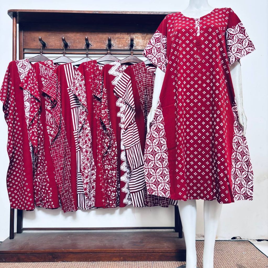 BATIK AIS Daster Busui Kalong Jumbo Merah Putih Lowo Resleting depan Premium