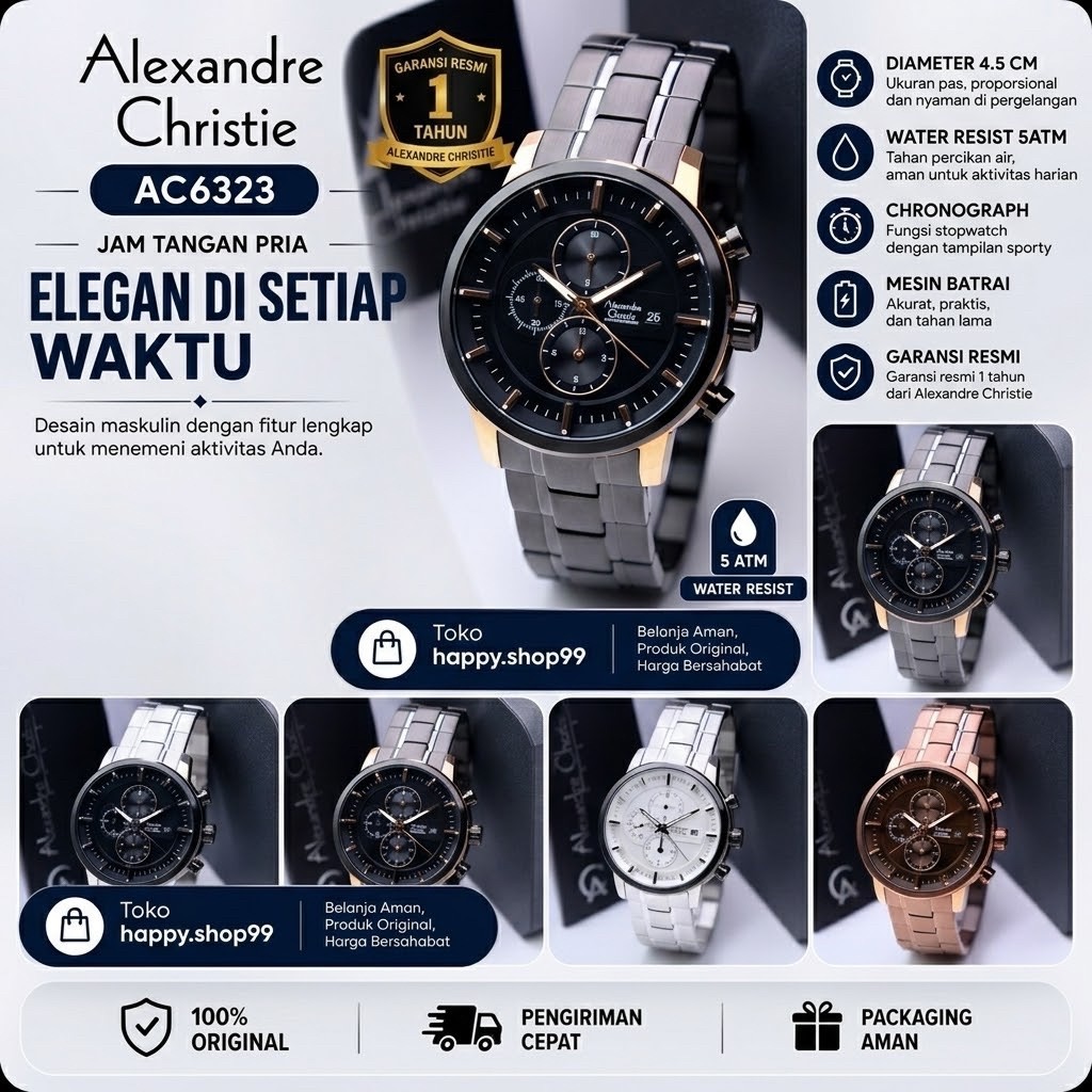 FREE BATRAI COD JAM TANGAN PRIA ALEXANDRE CHRISTIE AC 6323 / AC6323 / AC 6562 / AC 6658 ORIGINAL GAR