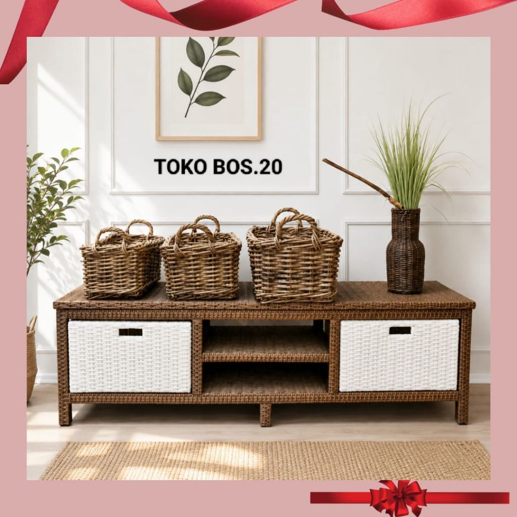 (Redy Stok) Meja Tv Rotan Sintetis Minimalis