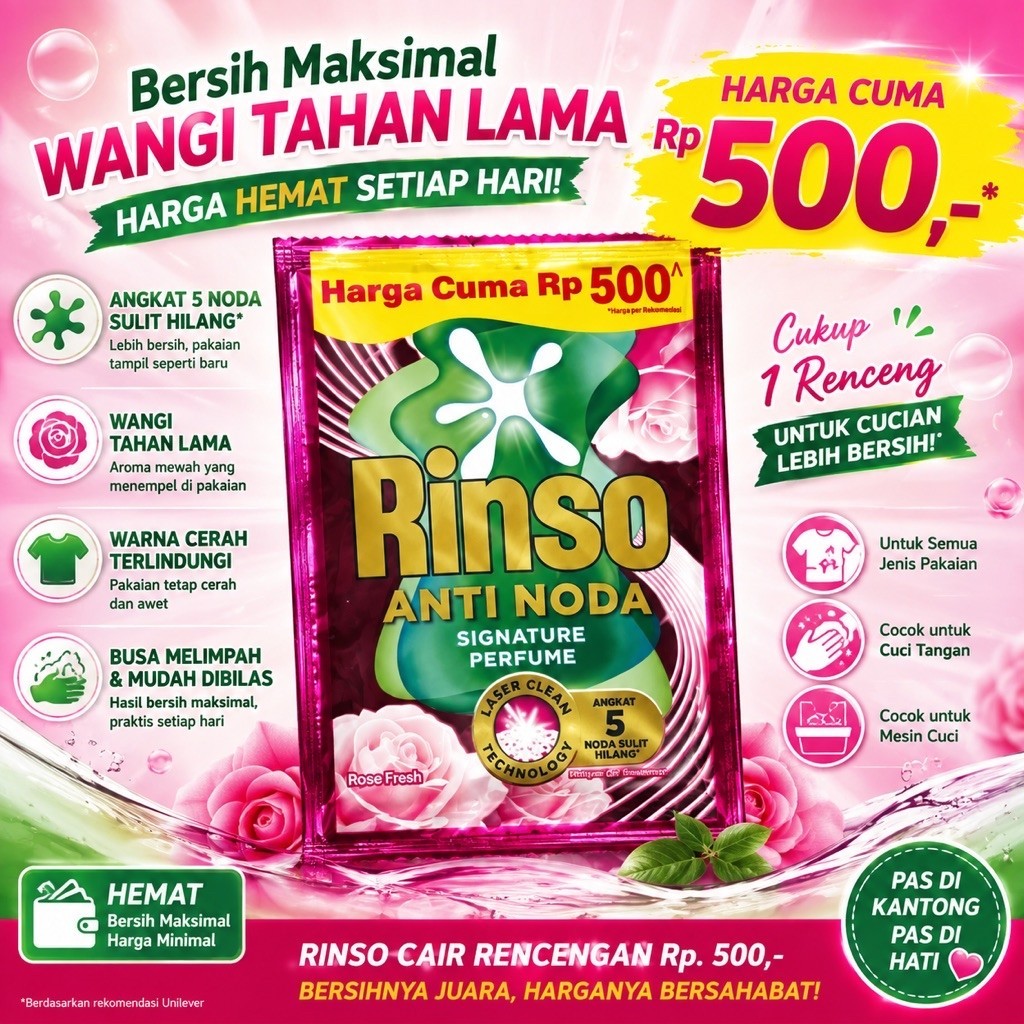 Rinso Cair Anti Noda Sachet Rencengan Rp500
