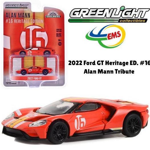 30395-GL - GREENLIGHT 1/64 2022 FORD GT HERITAGE ED. #16 ALAN MANN TRIBUTE SMETOY