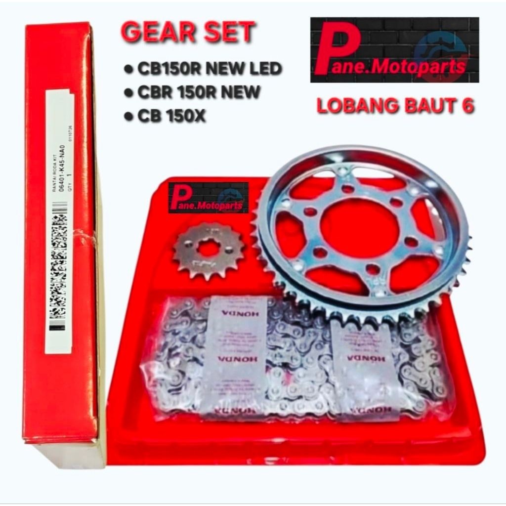 GEAR SET LOBANG GEAR BELAKANG 6 CB150R NEW LED RANTAI RODA KIT CB 150X CBR 150R CB 150R NEW LED ORIG