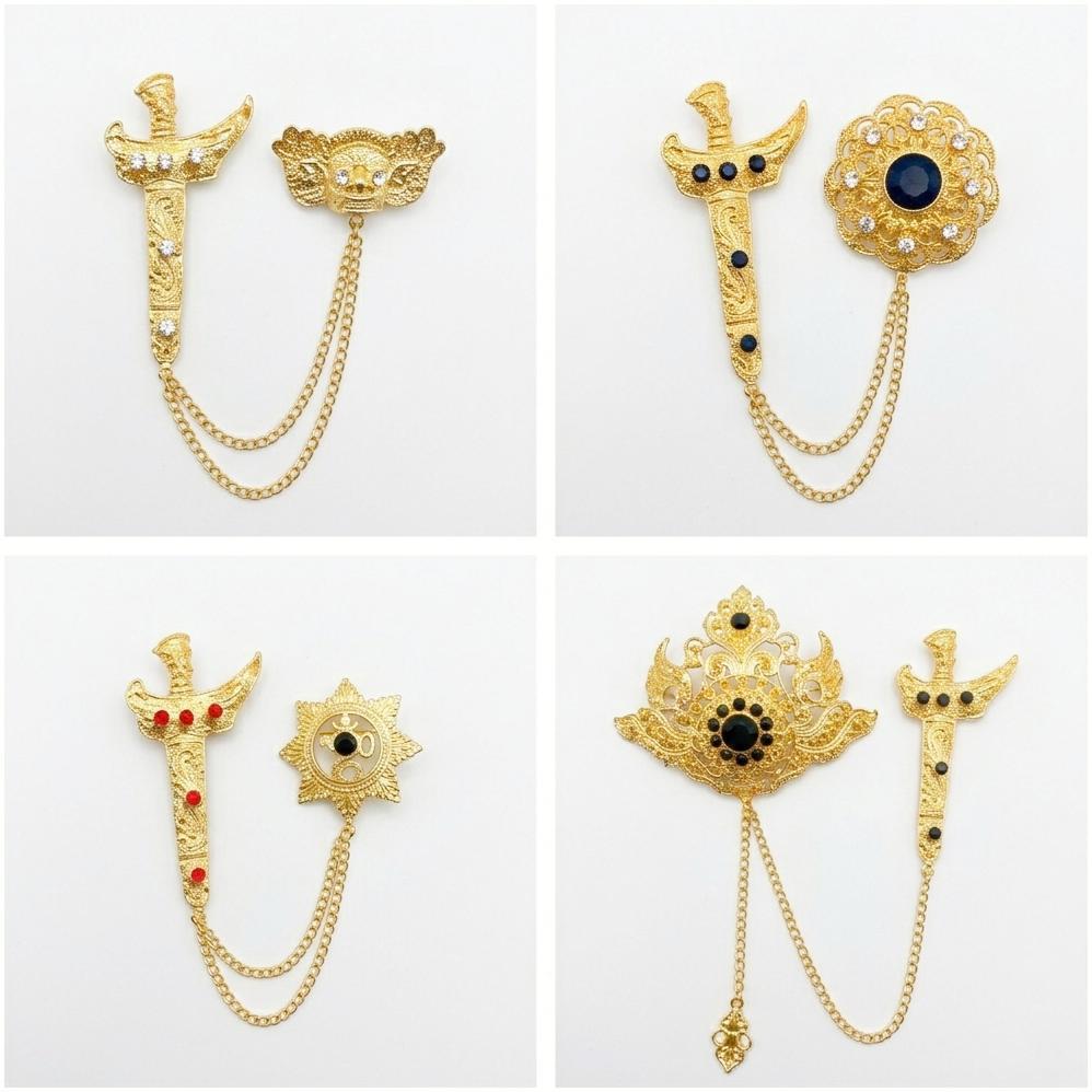 Shandra Bali - Bros / Pin Pengantin Pria Formal Alpaka warna Gold Keris Barong Safari Bali Diskon