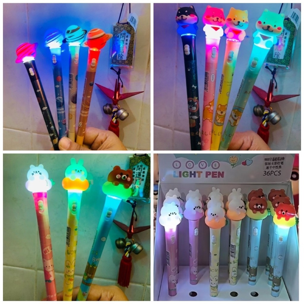 Pulpen Bolpen Pen Lampu Nyala Karakter Planet Doggy Bear Rabbit Lucu Unik