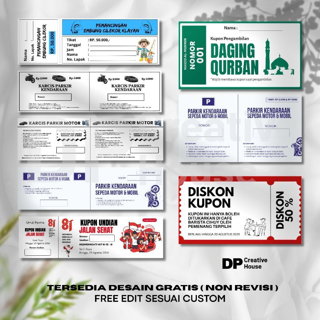 CETAK KUPON / KARCIS | ISI 100 LEMBAR | BISA CUSTOM | DESAN GRATIS | FREE EDIT.