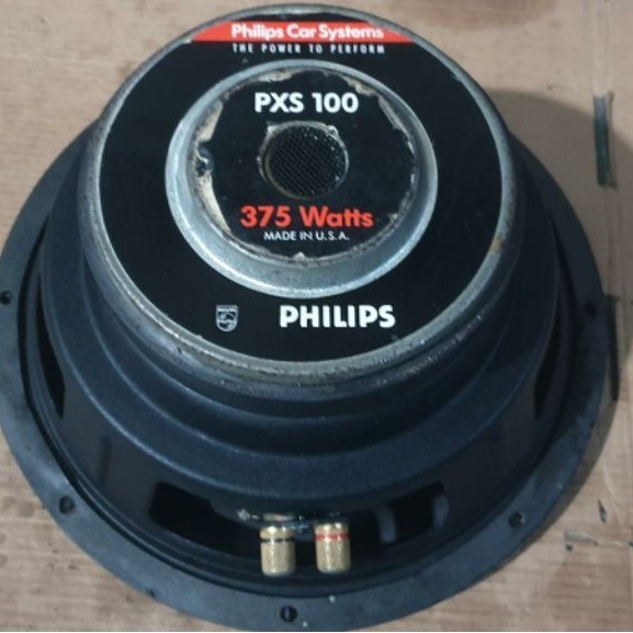 subwoofer mobil 10inch 375watts Philips pxs-100 second bekas jamin normal siap pakai sudah di tes