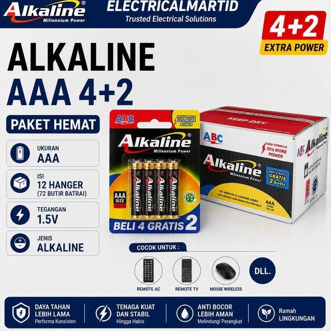 TERBARU - [12 PCS] Baterai AAA ABC Alkaline 6PCS Battery AAA 4+2 KOTAKAN