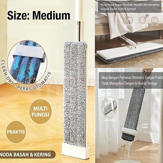 Kain Pel Lap Lantai Microfiber Peras Otomatis Mop Permbersih Putih Tarik
