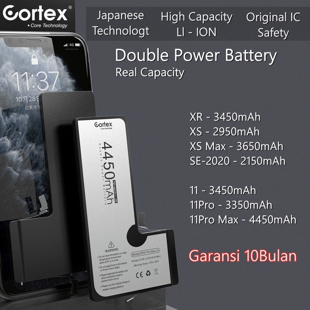Cortex Baterai XR XS XSMax 11 11ProMax 12Mini 12 12Pro 12ProMax SE2020 Double Power Battery High Cap
