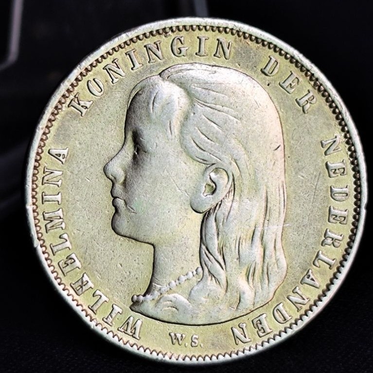 koin perak kuno asli 1 gulden wilhelmina long hair 1892