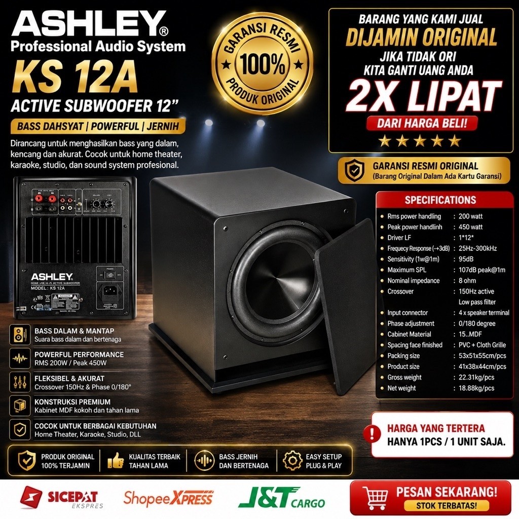 Subwoofer Aktif Ashley Ks12a Original Subwoofer aktif ashley 12inch
