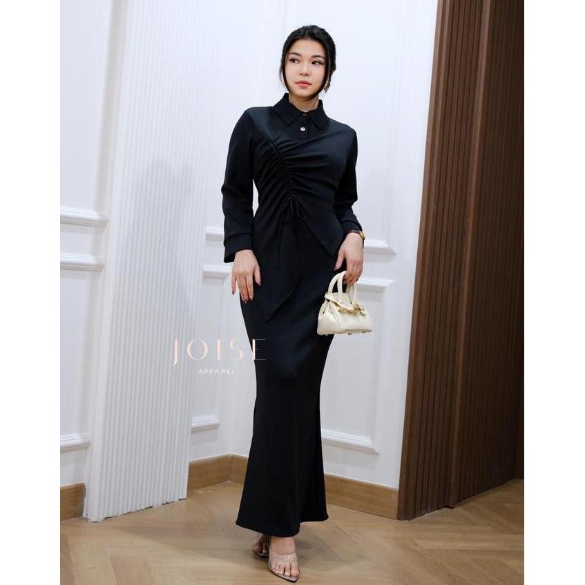 Dress- Joise - Lara Asymmetric Long Dress / Dress Tali Serut Panjang Kancing Maxi Casual Polos Stret