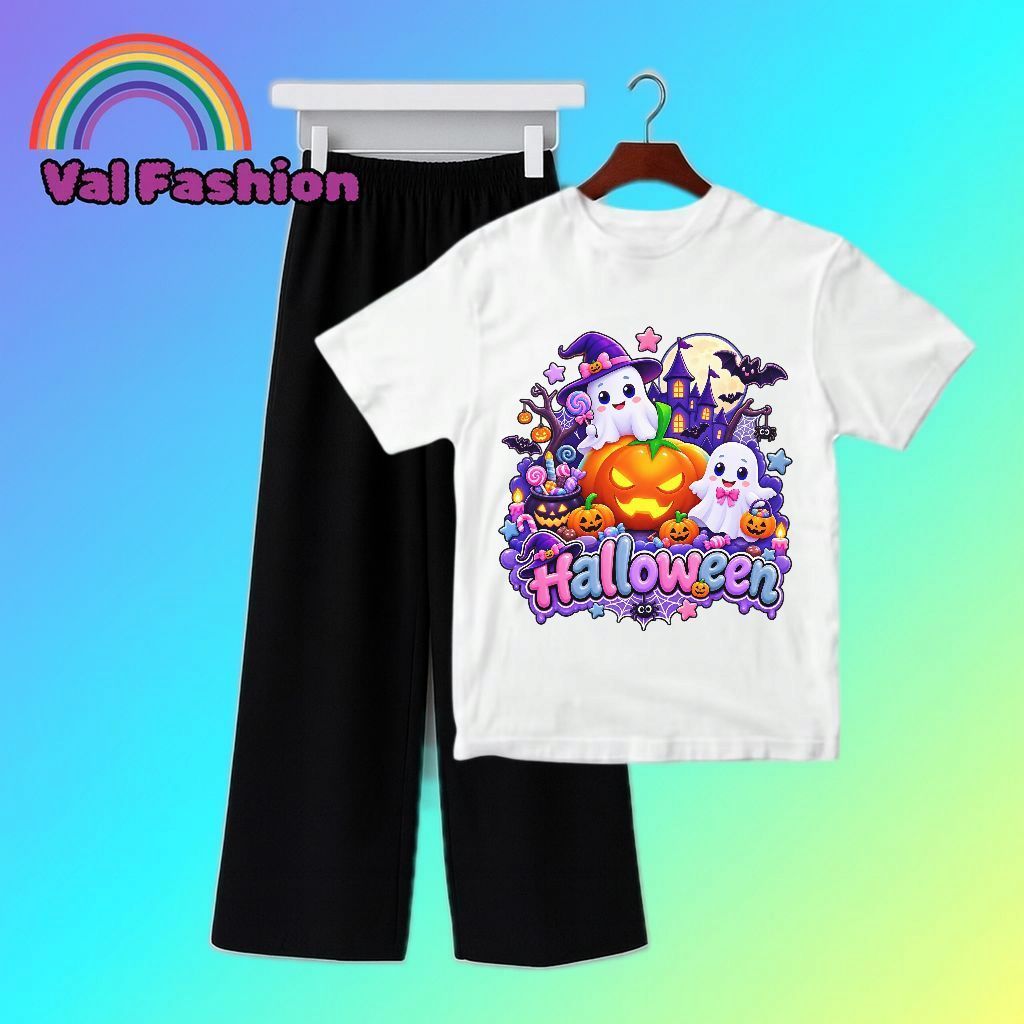 Setelan HALLOWEEN Kaos Anak Perempuan 5-12 Tahun dan Celana Kulot Voxy
