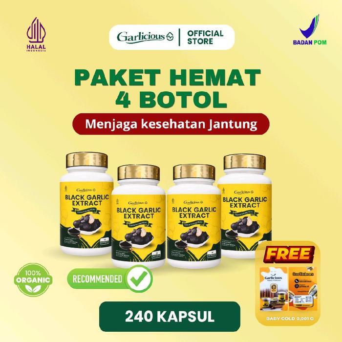 Garlicious Black Garlic Extract Paket 4 botol 60 Kapsul ( 240 Kapsul )