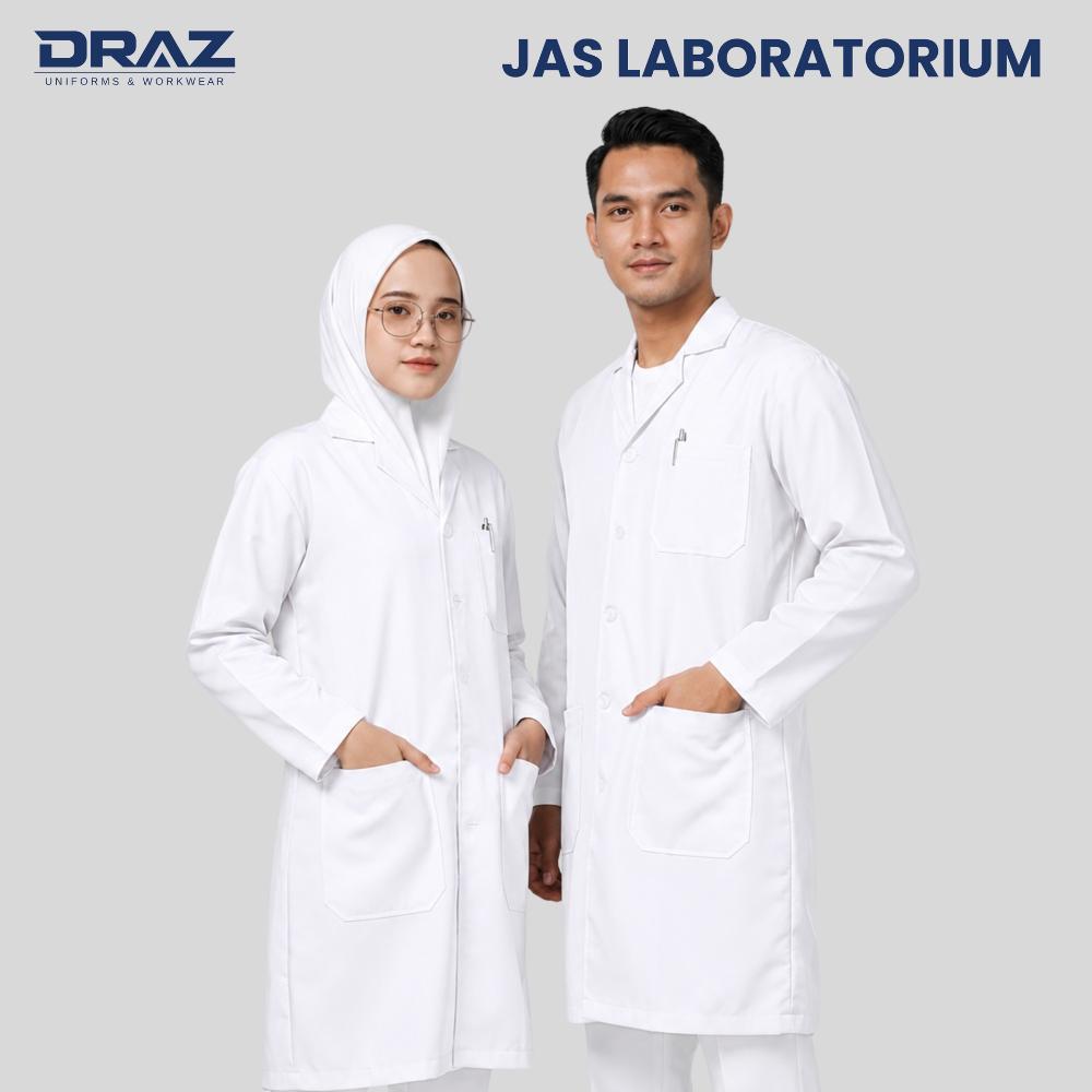 TOKODRAZ - Jas Lab Jas Laboratorium Lengan Panjang Jas Lab Putih Lengan Panjang Pria Wanita Baju Lab