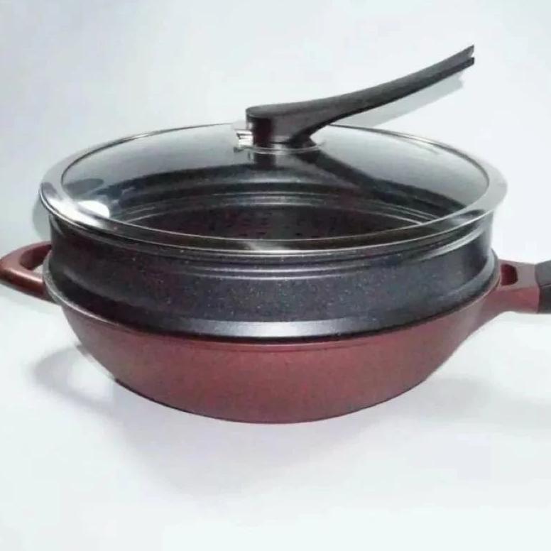 PAKET HEMAT SET PANCI WOK OMICKO 32CM + KUKUSAN STEAMER PANCI WOK, PANCI KUKUSAN ANTILENGKET STEAMER