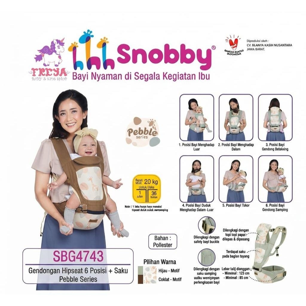 Snobby - Gendongan Hipseat 6 Posisi - Gendongan Bayi Depan & Belakang