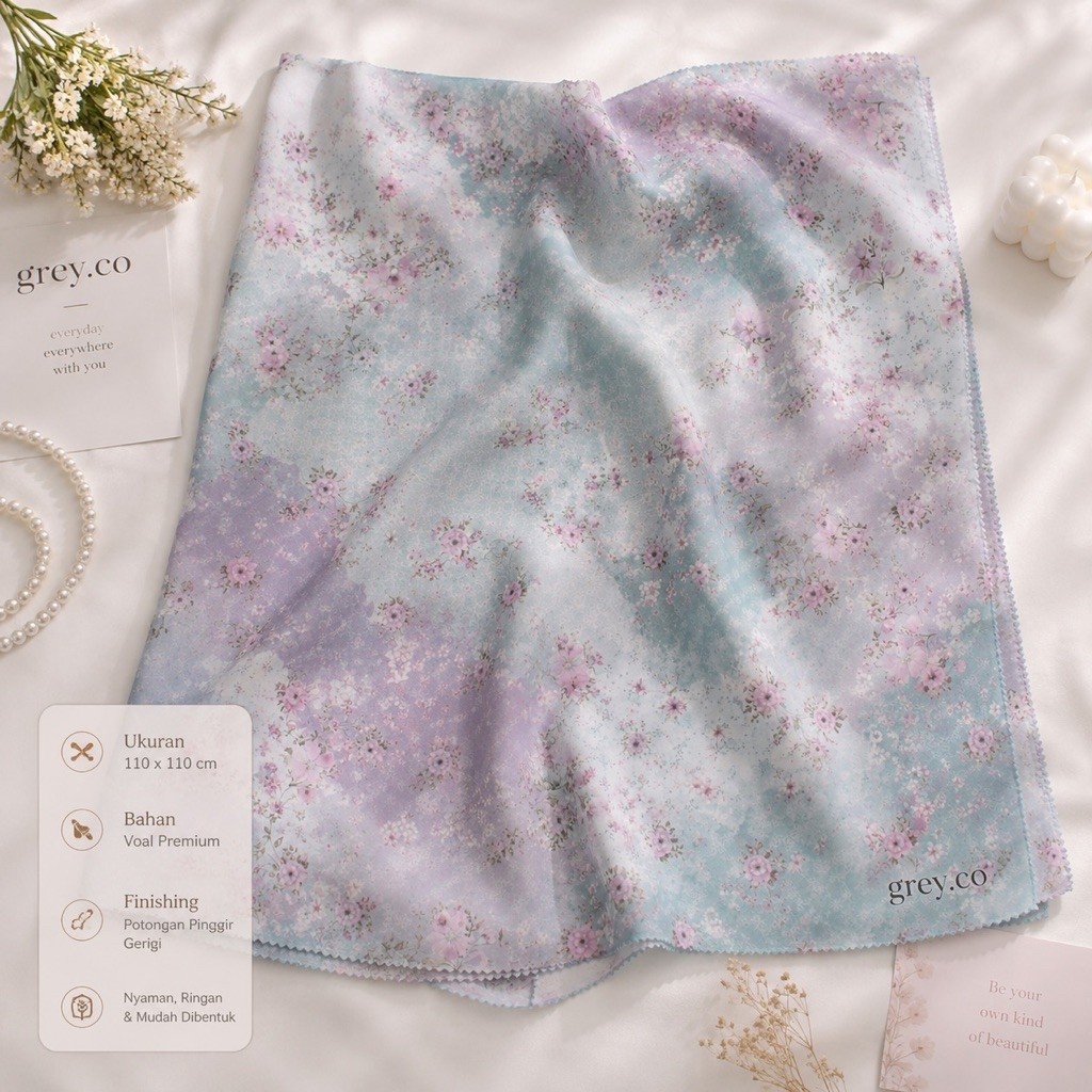 Grey.co - Amira Hijab | Voal premium 110x110cm | Hijab Segi Empat