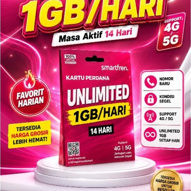 kartu perdana smartfren Unlimited 1GB 14 Hari | Nomor Baru | Support Jaringan 4G 5G