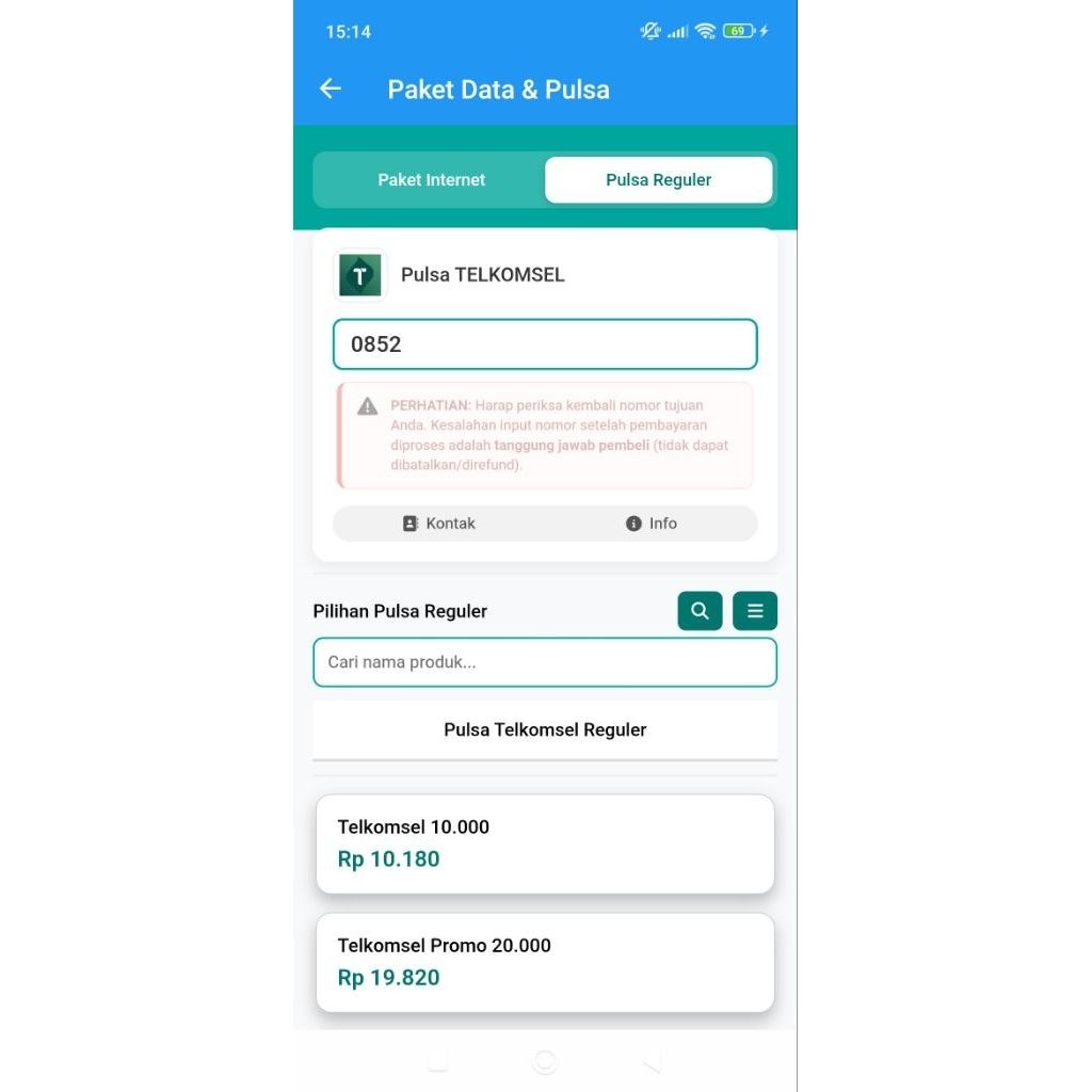 Script bukaolshop tampilan paket internet dan pulsa