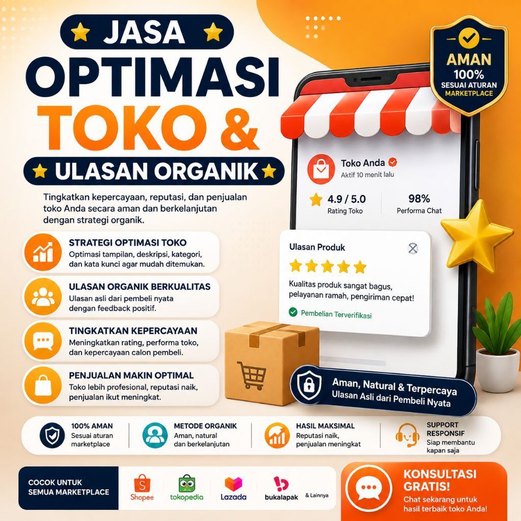 Jasa Optimasi Toko & Ulasan Organik Marketplace Strategi Optimasi Toko Terpercaya