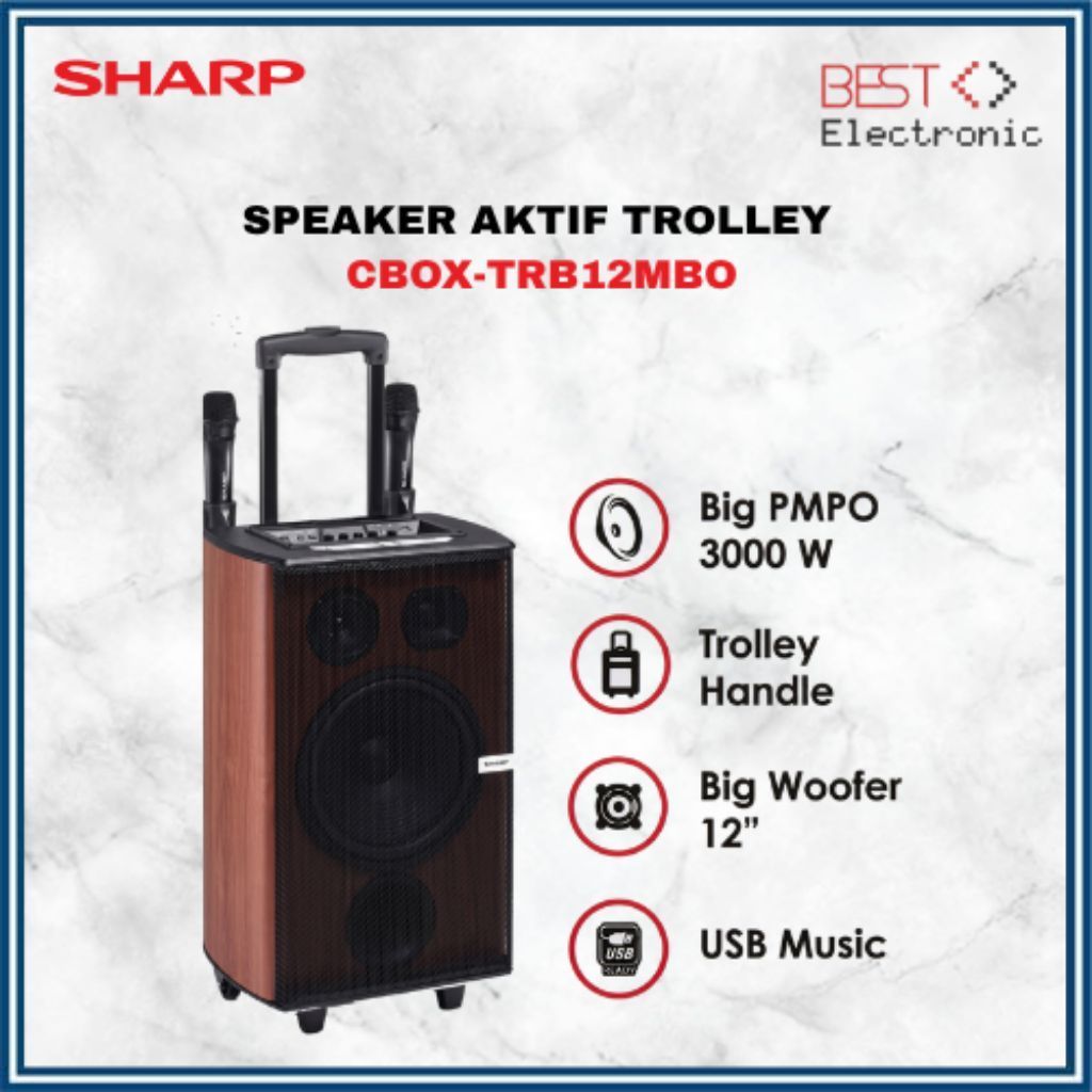 Speaker Aktif Portabel Sharp CBOXTRB12MBO 12 Inch Speaker System Trolly CBOX TRB12MBO