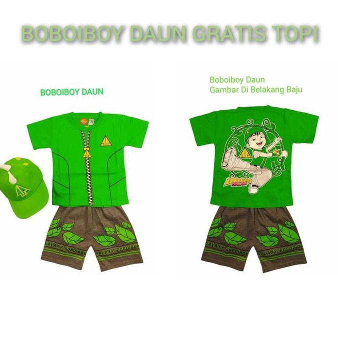 Uniforme- Kostum Baju Anak Boboiboy Free Topi / Baju Anak Boboiboy Api Halilintar Orange Daun Galaxy