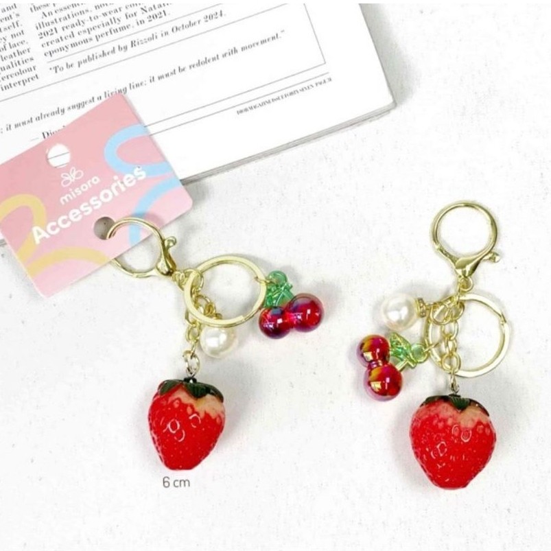 BAG CHARM GANTUNGAN STRAWBERRY PVC CAKEP TEBAL