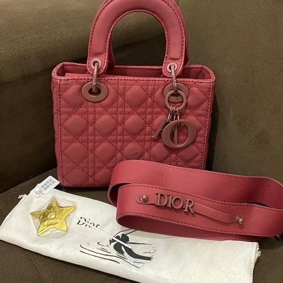 PRELOVED TAS WANITA MODEL LADY DIOR MINI MERAH MAROON QUILTED PREMIUM INCLUDE TALI PANJANG