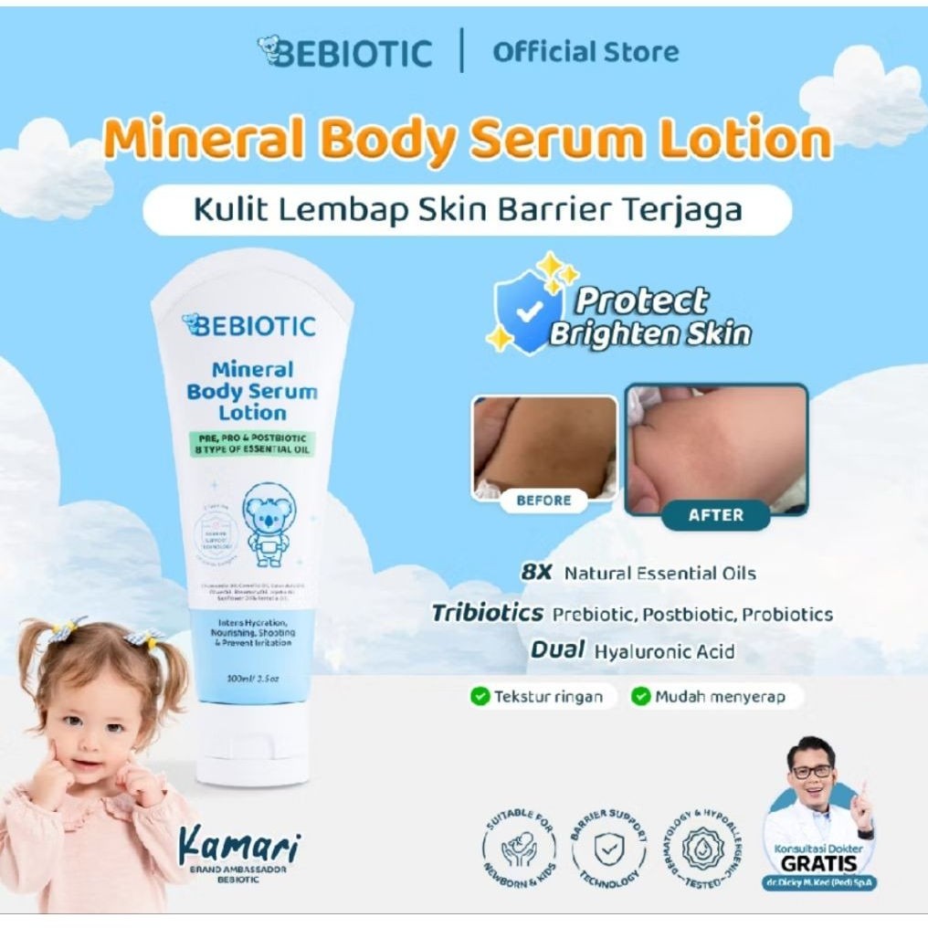 Bebiotic Mineral Body Serum Lotion 100ml Body Lotion Bayi dengan Prebiotic, Probiotic exp Jul 28