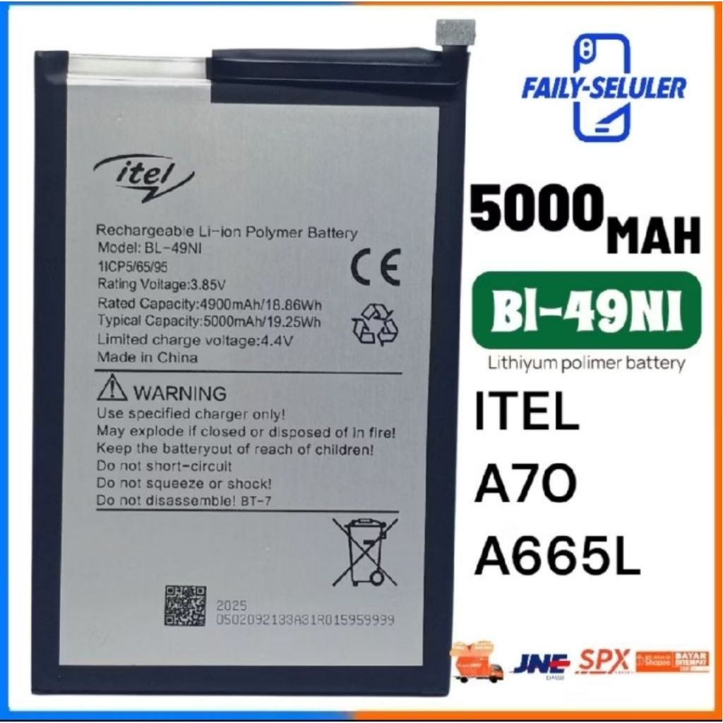 batrai batre battery hp itel A70 kode batrai BL-49NI 5000Mah kualitas original