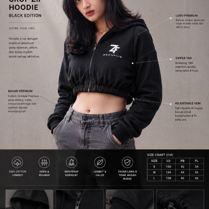 CROP ZIP Hoodie ZeonFive Black Edition