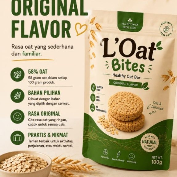 Snack Oat Oatmeal L'Oat Bites Original FortiSnack 100g Camilan
